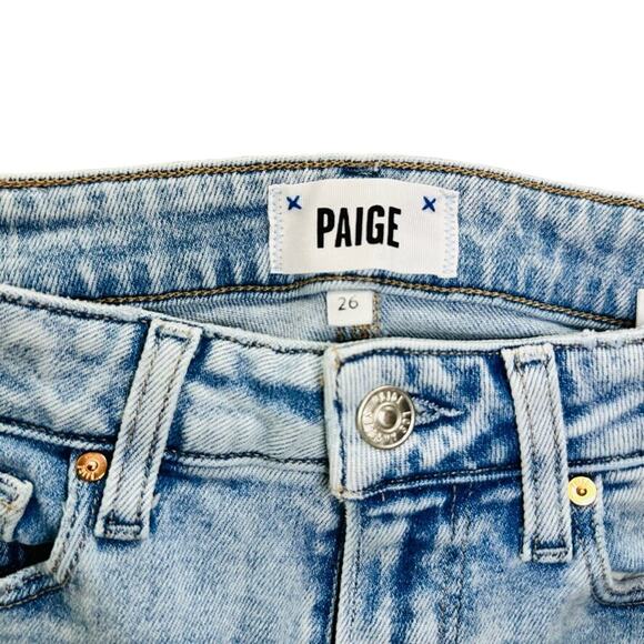 Paige Hoxton Slim Crop Jeans Size 26 Raw Hem Light Blue Wash 5 Pocket Mid-Rise - Picture 4 of 9